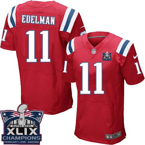 Men's Elite Julian Edelman Super Bowl XLIX Champions Nike Jersey Red Alternate - #11 NFL New England Patriots